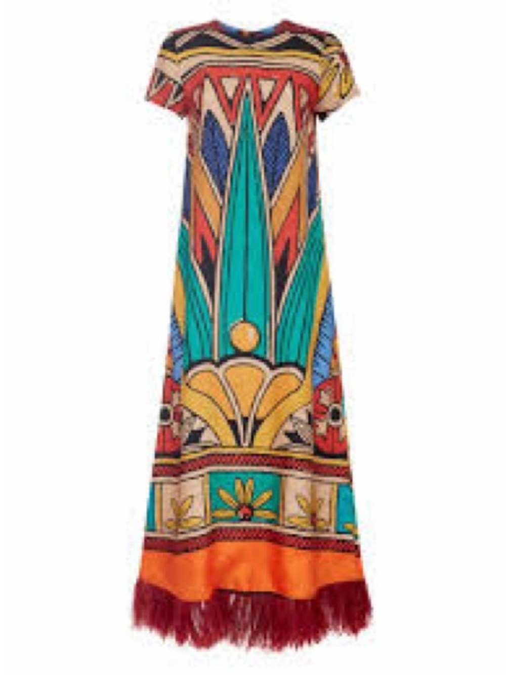 LA DoubleJ Multicolor Graphic Maxi Dress with Turquoise, Orange and Yellow